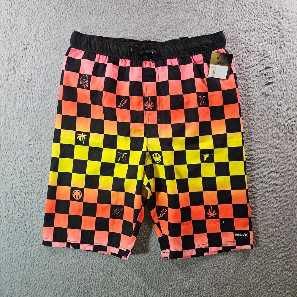 NWT Hurley Board Shorts Swim‎ Trunks Boys XL Colorful Print Black Orange Yellow